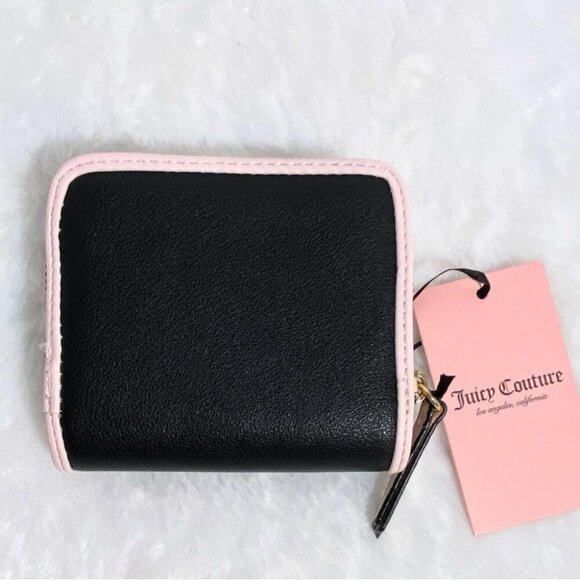 Juicy Couture Queen Of Everything Black w/ Pink Trim Small Zip Around Wallet New - Picture 5 of 7